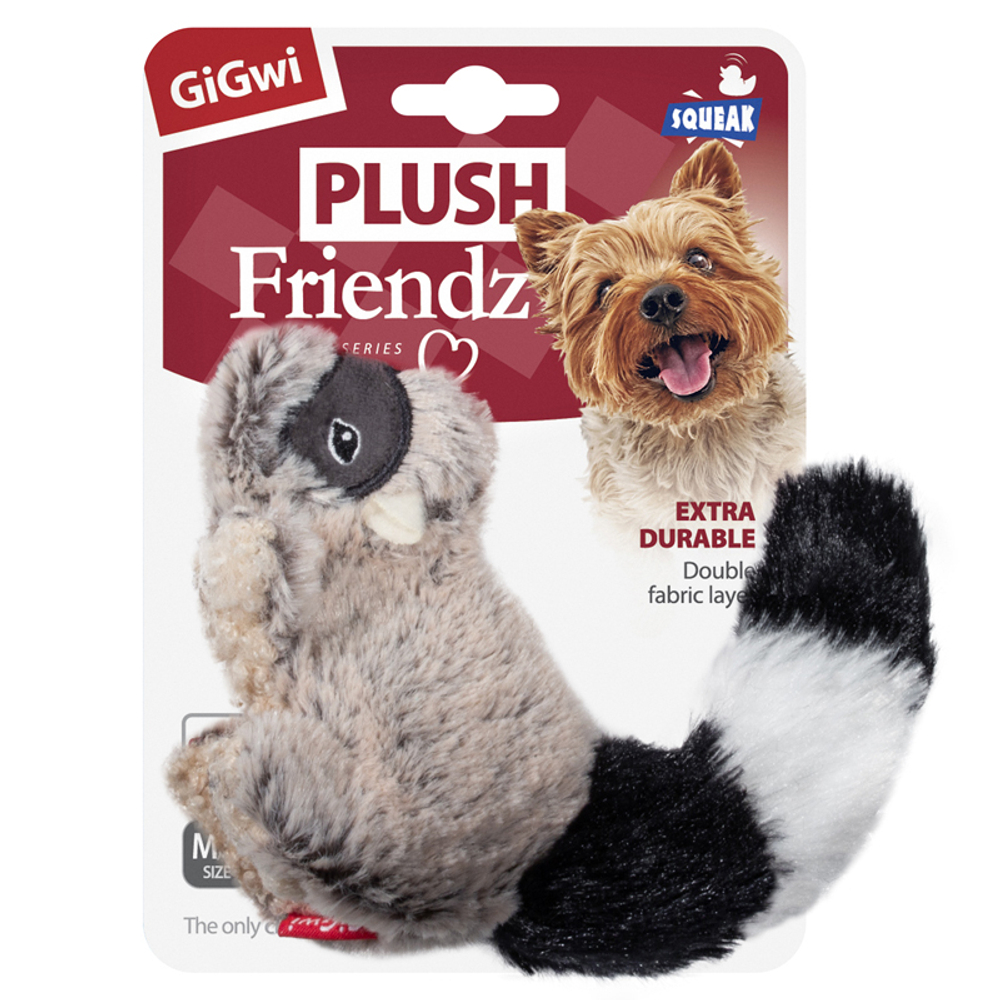 75307 Игрушка для собак Енот с пищалкой 16см, серия PLUSH FRIENDZ, Gigwi