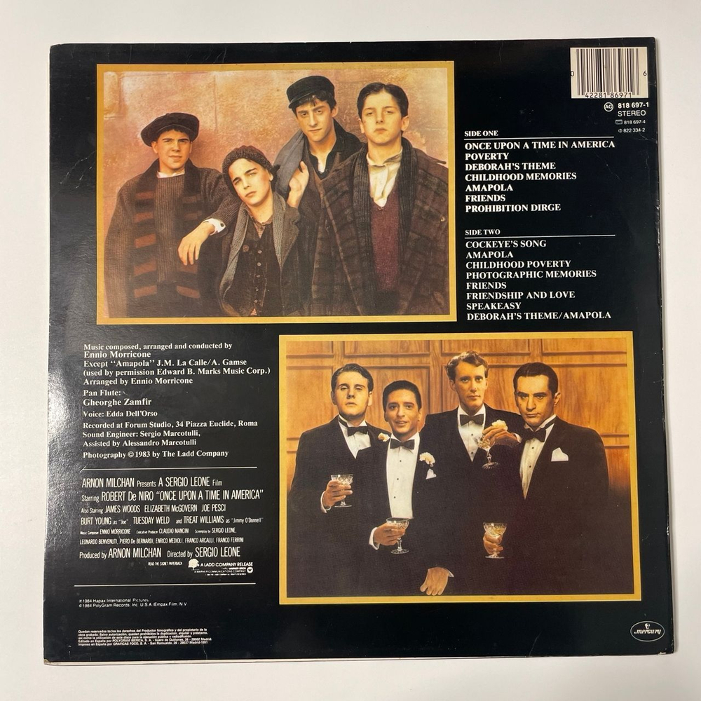 Винтажная виниловая пластинка LP Ennio Morricone, Once Upon A Time In America, Однажды в Америке Музыка К Кинофильму (Испания 1984)