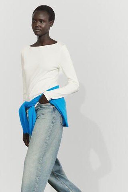 Massimo Dutti Футболка с длинными рукавами и вырезом лодочкой, натуральный/кремовый