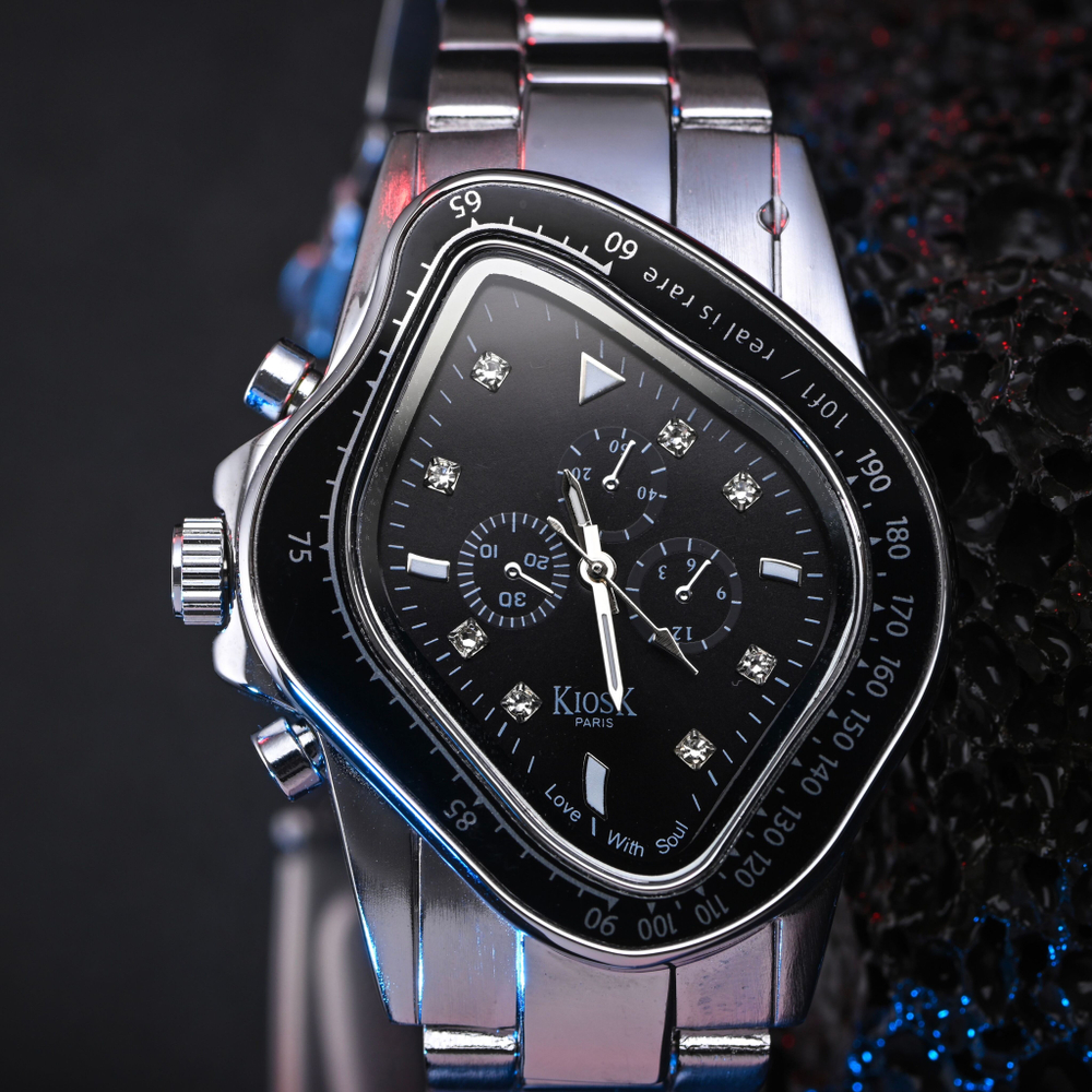 KIOSK Irregular Shape Niche Concept Watch Quartz Movement Stainless Steel Strap Watch Unisex Blue Dial