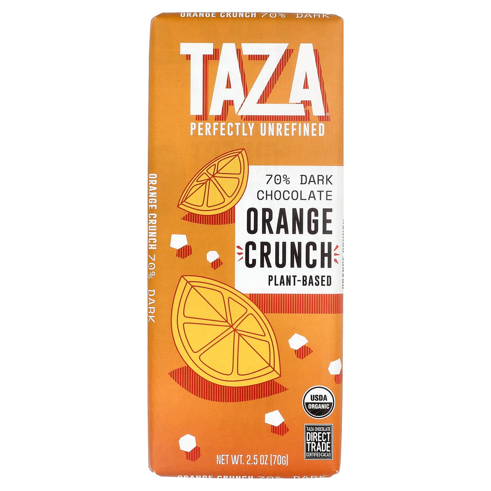 Taza Chocolate, 70% темный шоколад, с апельсиновой хрустящей начинкой, 70 г (2,5 унции)