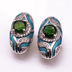Серьги серебро 925° — Диопсид, Фианит, Эмаль