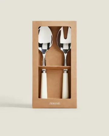 ZARA HOME СЕРВИРОВОЧНЫЙ НАБОР ДЛЯ САЛАТА ИЗ НЕРЖАВЕЮЩЕЙ СТАЛИ (НАБОР ИЗ 2 ПРЕДМЕТОВ), КРЕМОВЫЙ