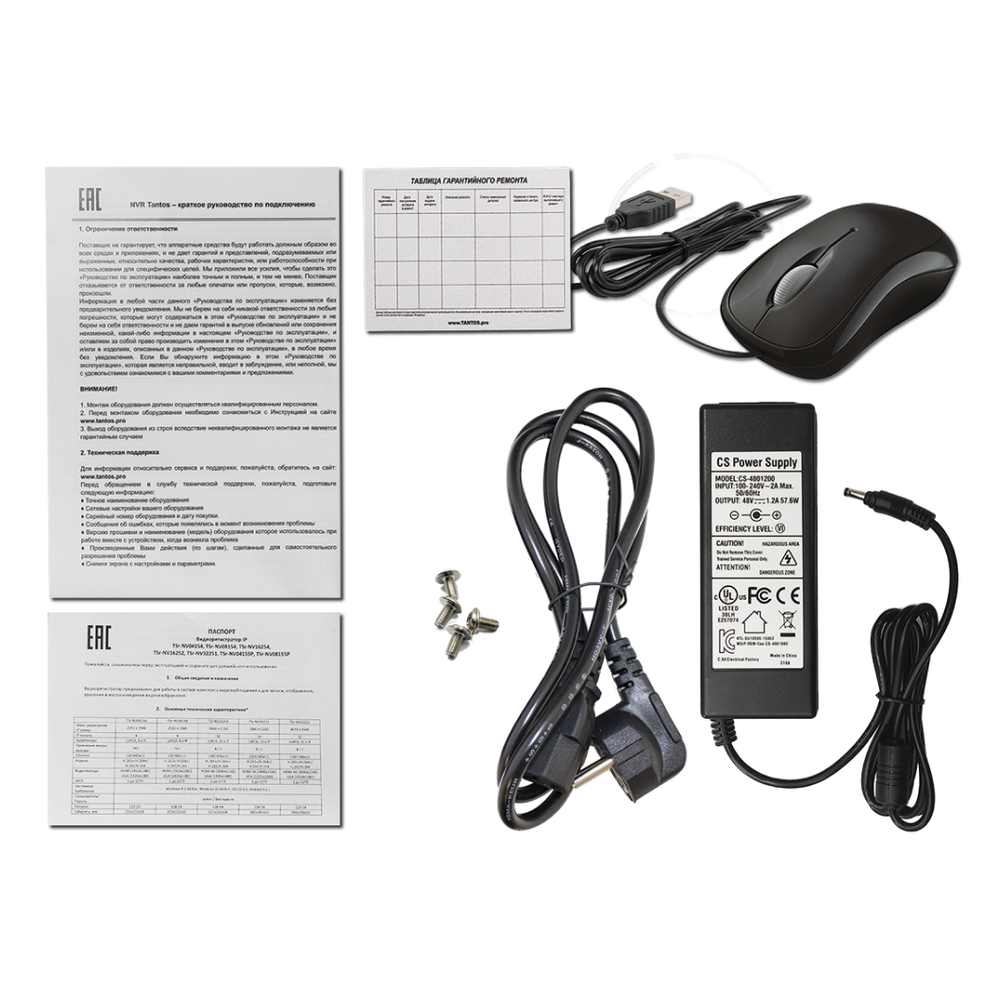 IP Видеорегистратор (NVR) TSr-NV04155P комплект поставки