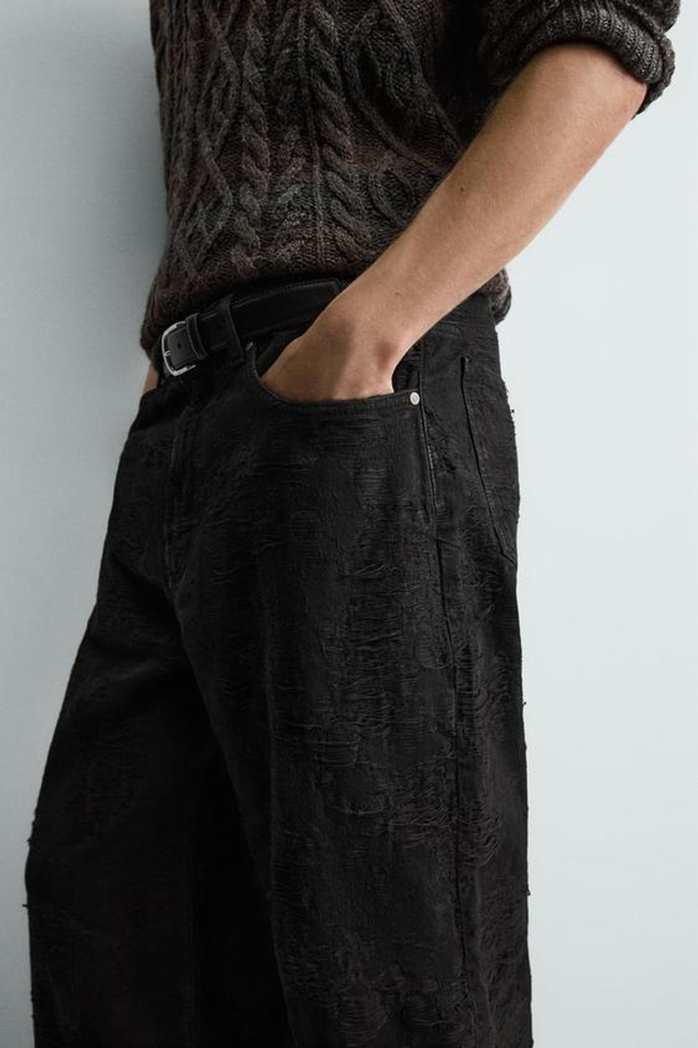 ZARA БРЮКИ JACQUARD С ТЕКСТУРОЙ, ЧЕРНЫЙ
