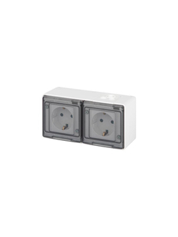 Розетка Эксперт 11-2503-01 2х2P+E гориз. IP55 16А-250В ОУ бел. Эра Б0063264