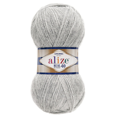 Пряжа Alize (Ализе) Angora Real 40 / уп.5 мот. по 100 г, 430м, 614 серый меланж A