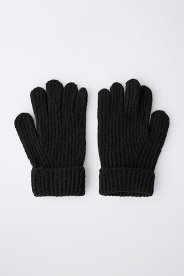 ZARA ТРИКОТАЖНЫЕ ПЕРЧАТКИ ГЛАДКОЙ ВЯЗКИ, ЧЕРНЫЙ