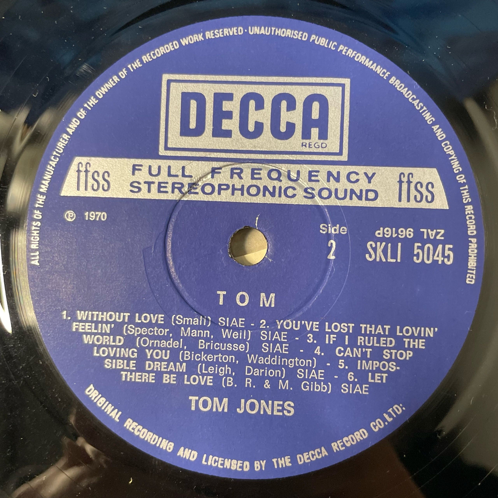 Винтажная виниловая пластинка LP Tom Jones, Том Джонс, Tom (Италия 1970)