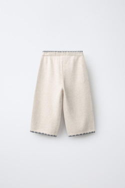 ZARA ТРИКОТАЖНЫЕ БРЮКИ-КЮЛОТЫ С ВЫШИВКОЙ, ЭКРЮ МЕЛАНЖ