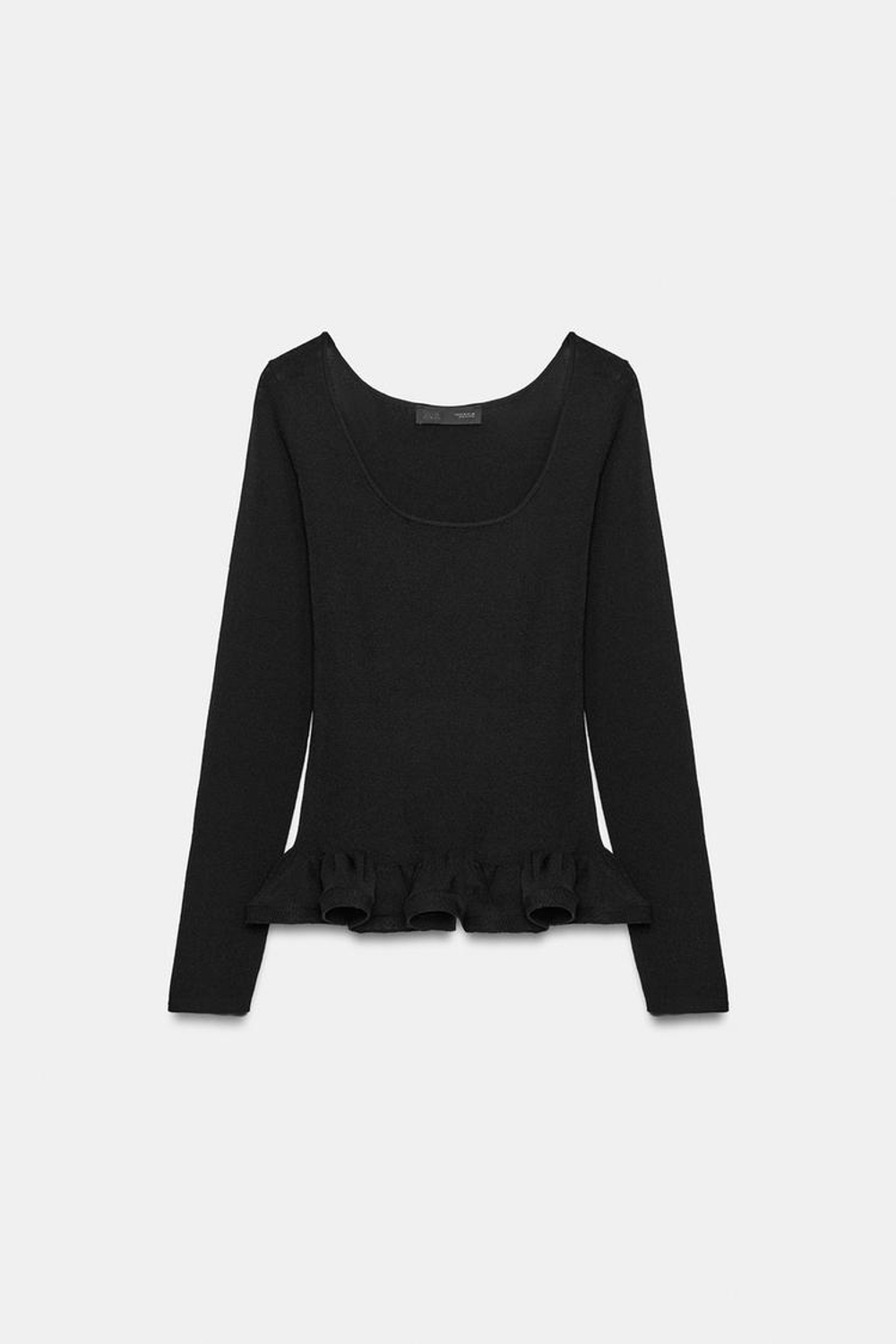 ZARA СВИТЕР ИЗ ТРИКОТАЖА С ВОЛАНАМИ, ЧЕРНЫЙ
