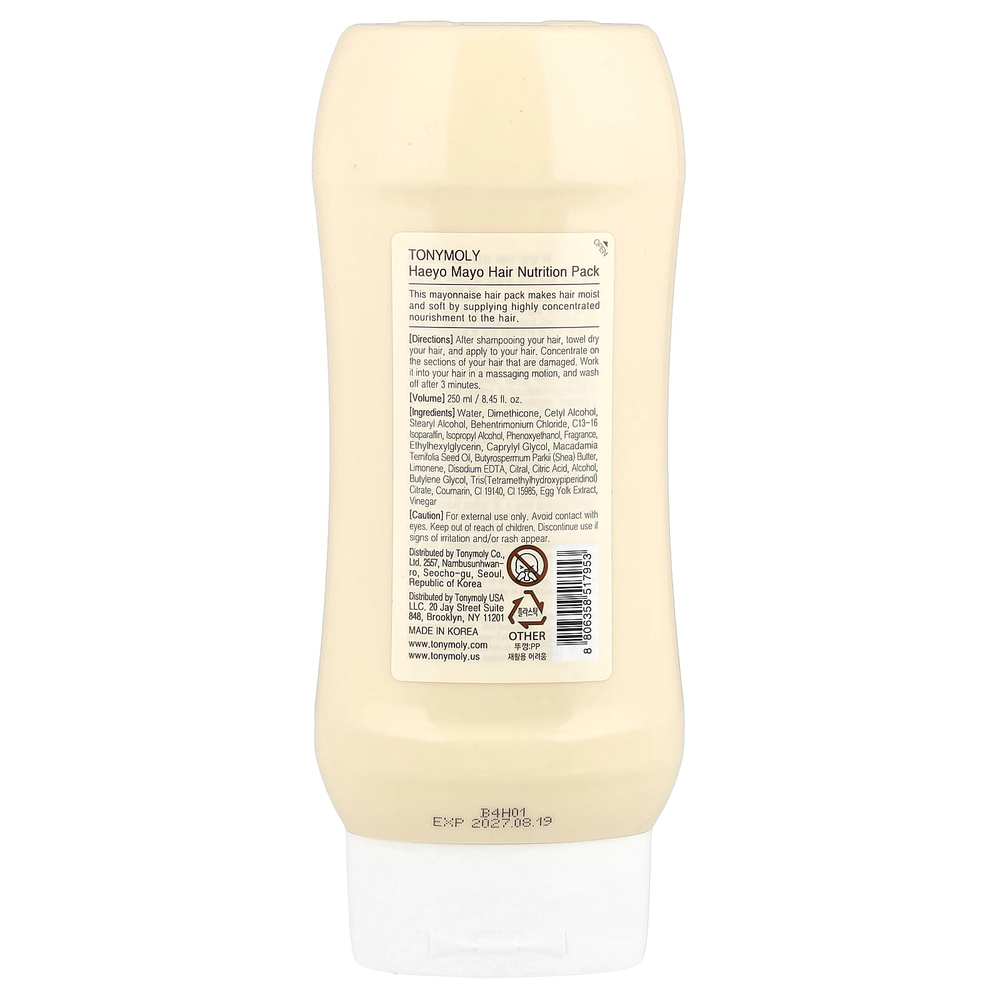 TonyMoly, Haeyo Mayo, питательная маска для волос, 250 мл (8,45 жидк. унции)