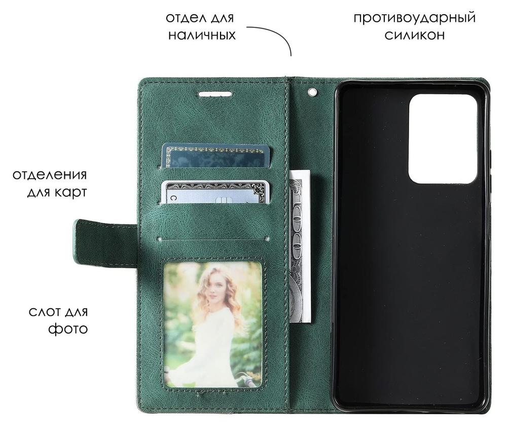 Дизайнерский чехол-книжка из кожи для POCO X5 PRO (не X5!) с отделом для наличных, 3 слотами для карт и подставкой