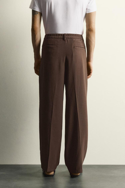 ZARA СТРУЯЩИЕСЯ БРЮКИ RELAXED FIT СО СКЛАДКАМИ, КОРИЧНЕВЫЙ
