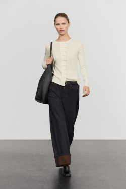 Massimo Dutti Футболка из смесового хлопка с пуговицами, натуральный/кремовый