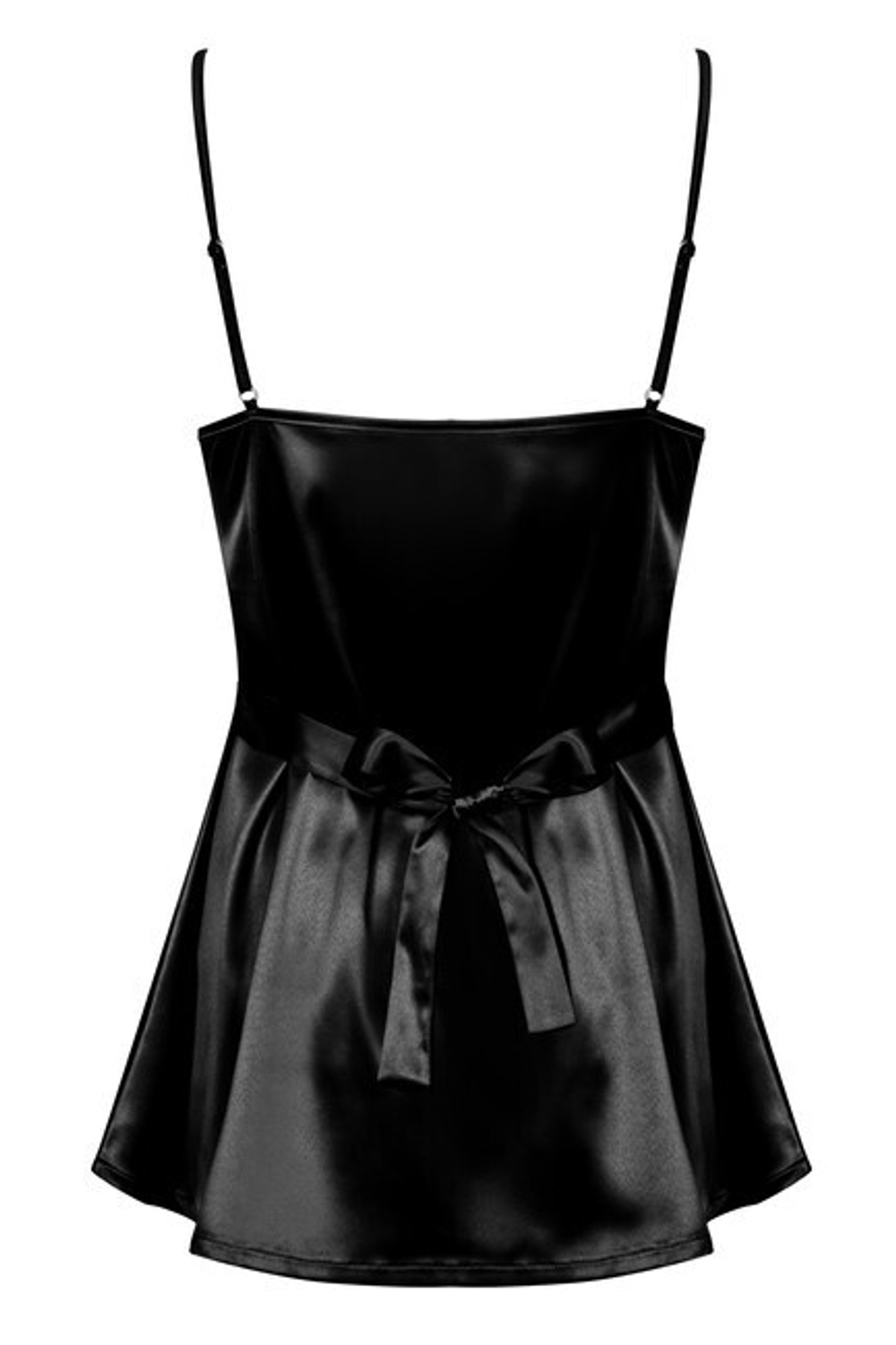 Черная атласная сорочка с пояском Satina Babydoll SM (42-44) (Цвет: черный)