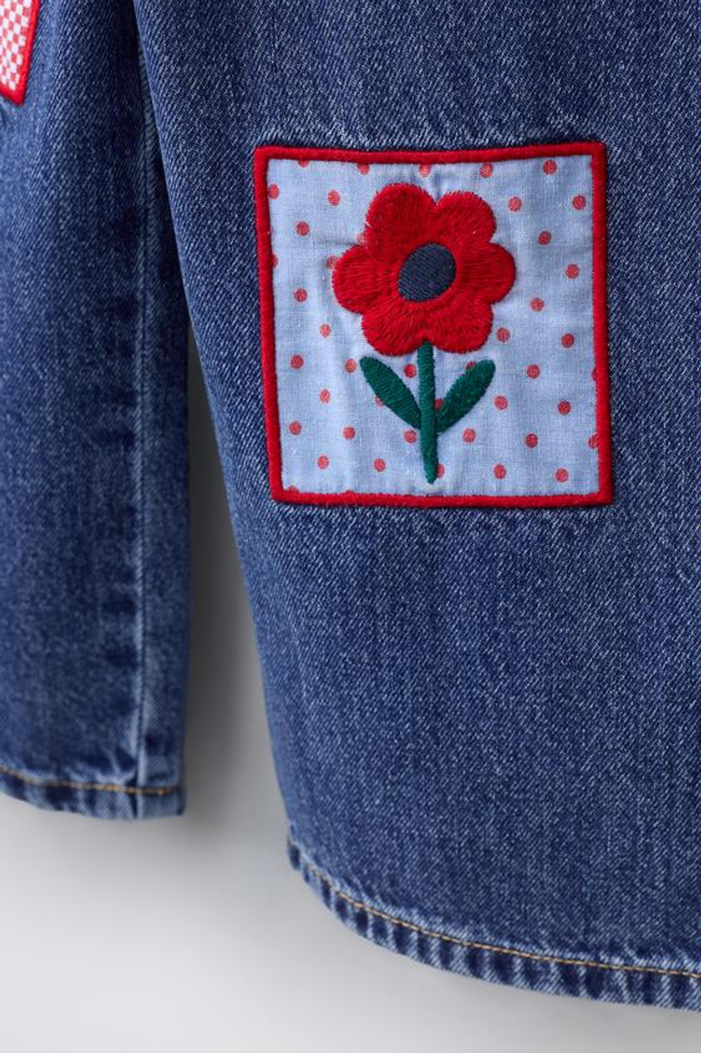ZARA ДЛИННЫЙ ДЖИНСОВЫЙ КОМБИНЕЗОН С ВЫШИВКОЙ, СИНИЙ