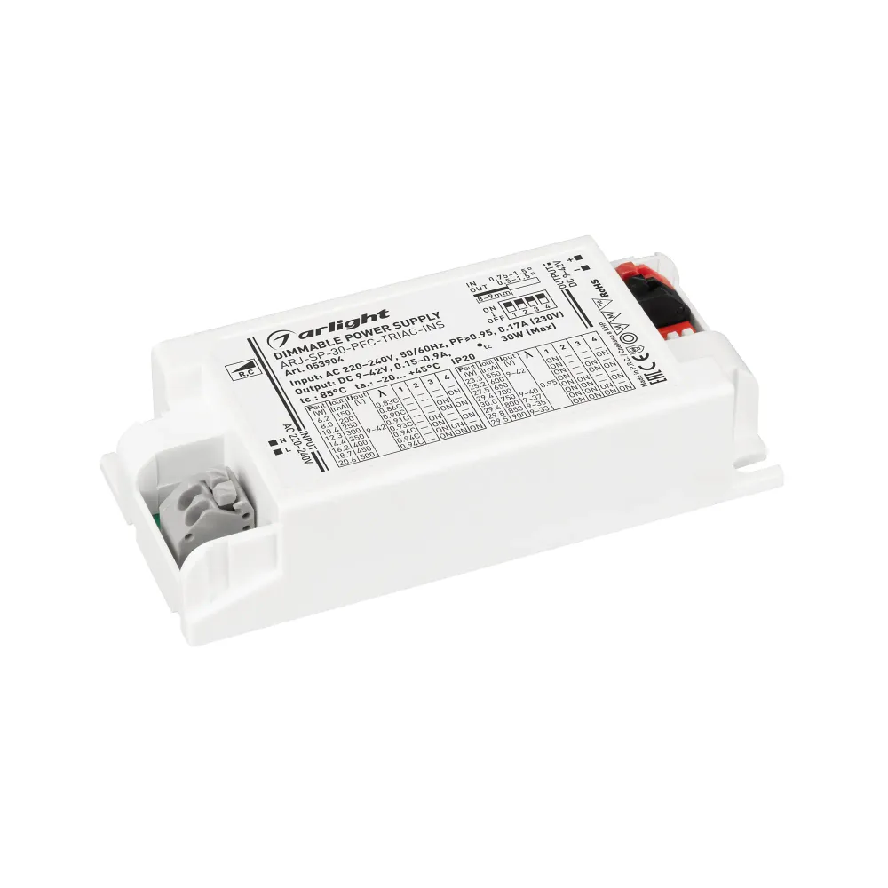 Блок питания ARJ-SP-30-PFC-TRIAC-INS (30W, 9-42V, 0.15-0.9A) (Arlight, IP20 Пластик, 5 лет) Блок питания ARJ-SP-30-PFC-TRIAC-INS (30W, 9-42V, 0.15-0.9A) (Arlight, IP20 Пластик, 5 лет)