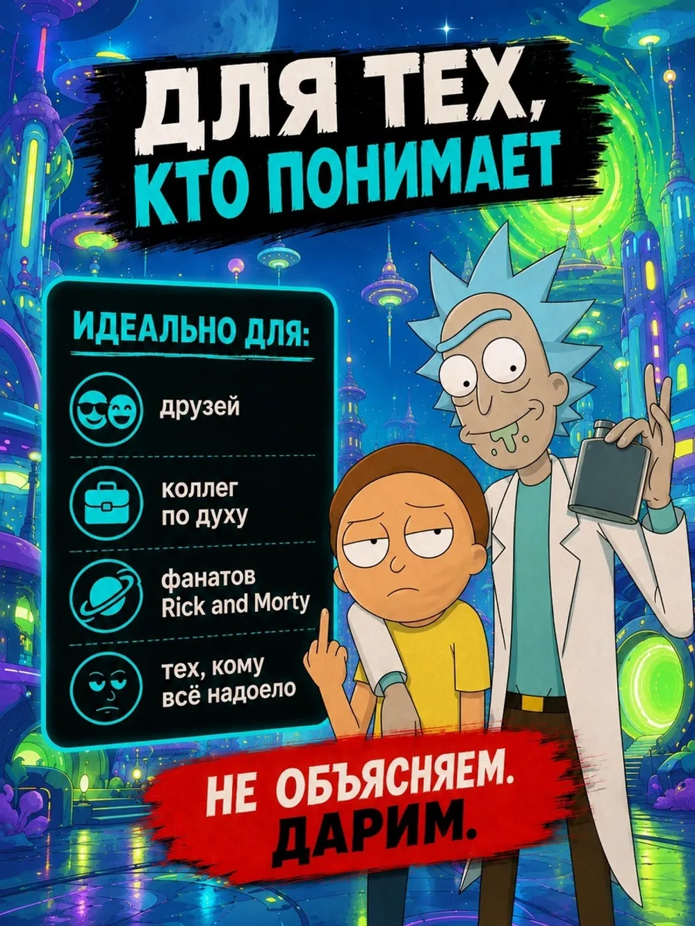 Живая открытка для денег Рик из "Рик и Морти" Fuck