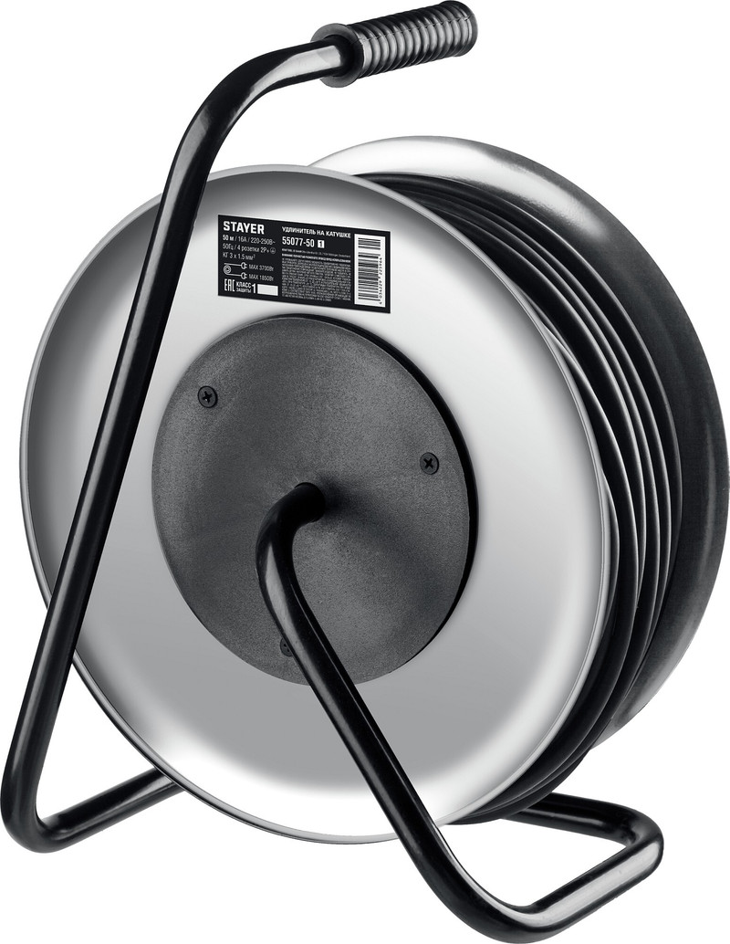 STAYER PRO-315, КГ, 3 x 1.5 мм2, 50 м, 3700 Вт, IP44, силовой удлинитель на стальной катушке (55077-50)