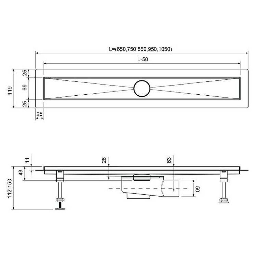 Душевой лоток Timo Drain System 60 DS230206/01 с решеткой Сатин / под плитку