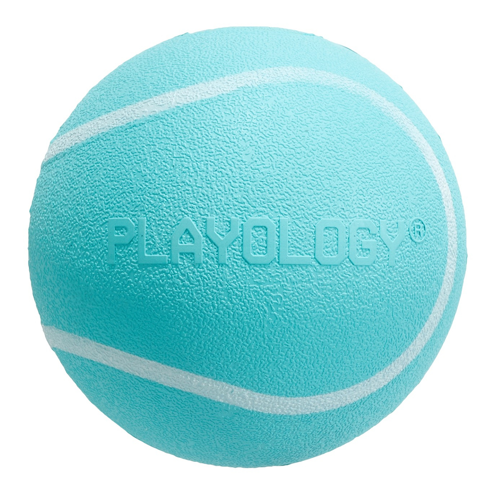 Playology Жевательный мяч SQUEAKY CHEW BALL 8 см ср. и кр. с пищалкой аромат арахиса, цвет голубой