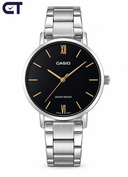 CASIO LTP-VT01D-1B CASIO Collection женские наручные часы — чёрный циферблат, тонкий корпус и минималистичный стальной дизайн