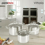 Набор кастрюль (6л, 3,7л, ковш 2л) нерж со стеклянными крышками "Vittoria"