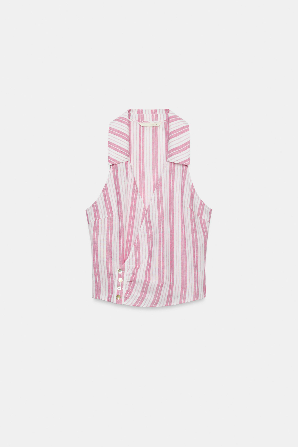 ZARA ТОП НА ЗАПÁХЕ В ПОЛОСКУ С ПУГОВИЦАМИ, РОЗОВЫЙ/БЕЛЫЙ