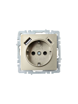 Розетка BRITE РЮш11-1-БрШ 16А с USB A+C 18Вт с заземл. защ. шторки механизм шампань IEK BR-R14-16-U22-018-K37