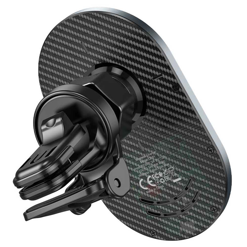 Держатель c беспроводной зарядкой в воздуховод Hoco CA91 (MagSafe) 15W магнитный черный