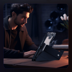 Чехол книжка синего цвета для Apple iPad Air 13 (2025, 2024) и Pro 12.9 (2020-2022), серия Bumper Pro Case-Multi Angle Folding Style от Nillkin