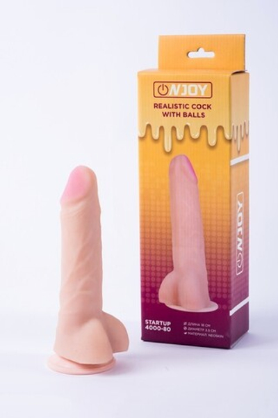 Реалистичный фаллоимитатор на присоске с мошонкой из кибер-кожи Onjoy Realistic Cock With Balls Startup (Цвет: телесный)