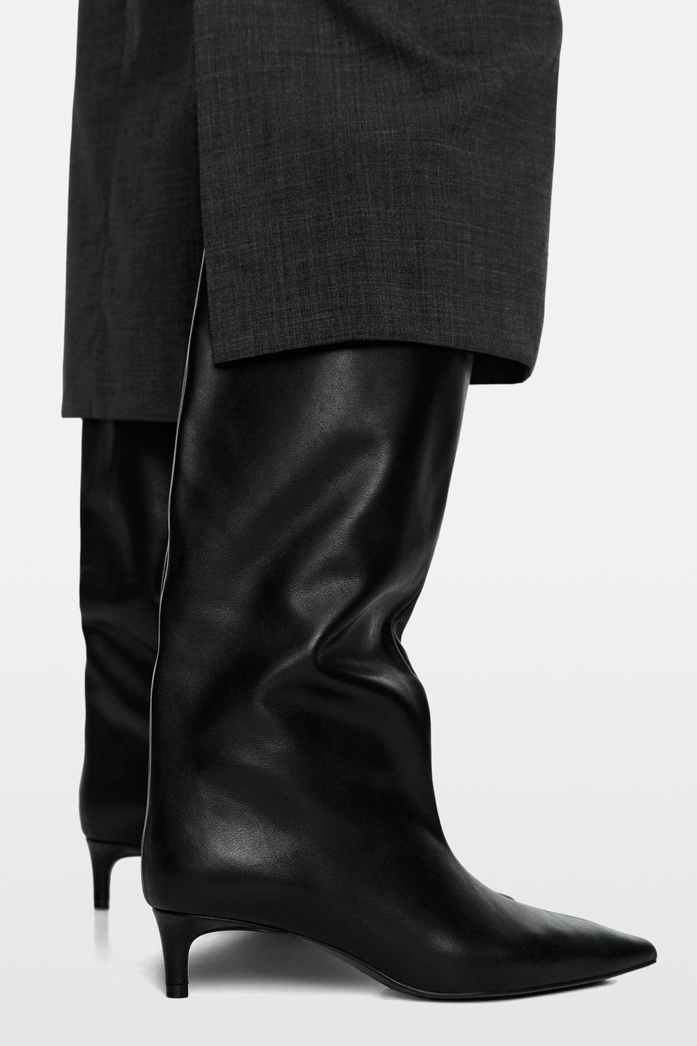 Massimo Dutti Сапоги на каблуке из мягкой кожи , черный