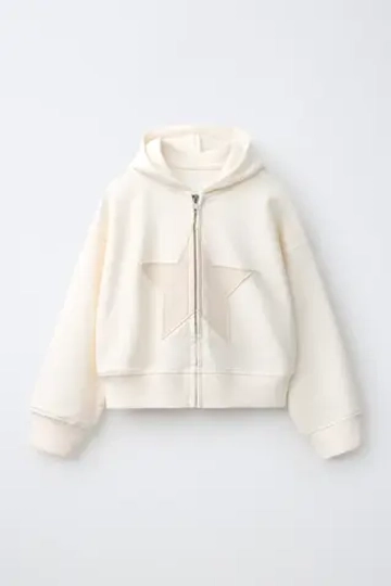 ZARA ХУДИ С НАШИВКОЙ В ВИДЕ ЗВЕЗДЫ, ПЕСОЧНЫЙ