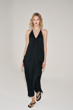 ZARA АТЛАСНОЕ ПЛАТЬЕ СО СБОРКАМИ — ZW COLLECTION, ЧЕРНЫЙ