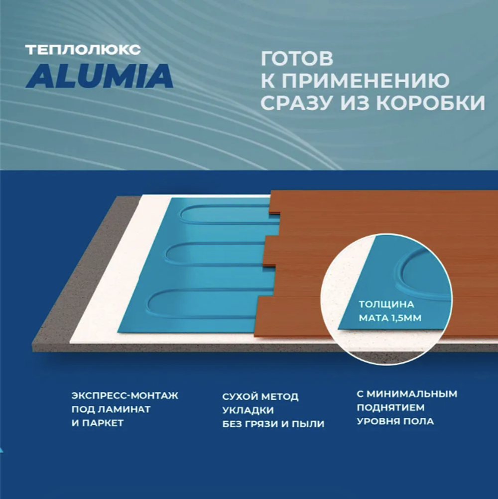 Теплый пол "Теплолюкс" Alumia 375 Вт/2,5 кв.м | Нагревательный мат на фольге