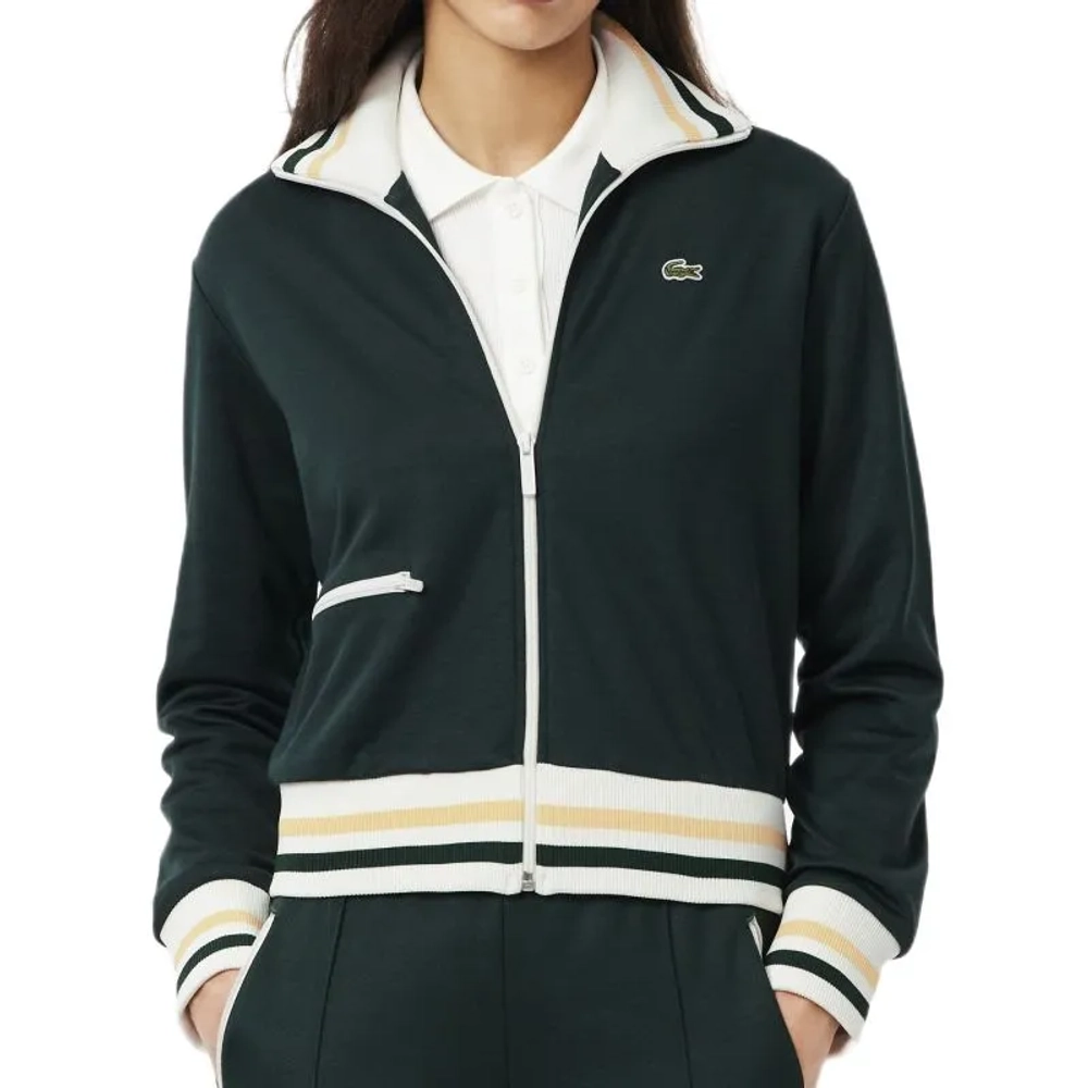 Женская Кофта теннисная Lacoste Zip-Up Stripe Accent - forest green