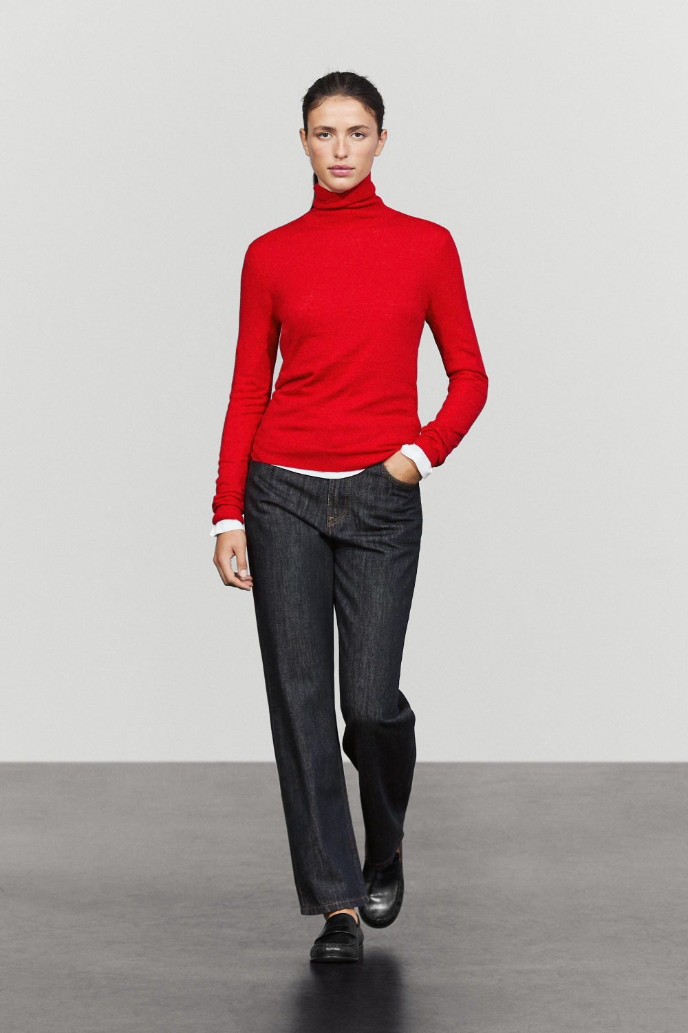 Massimo Dutti Свитер из смесовой шерсти с высоким воротником, красный