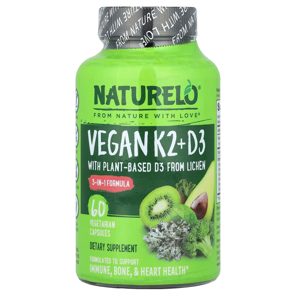 NATURELO, Веганский витамин K2 + D3, 60 вегетарианских капсул