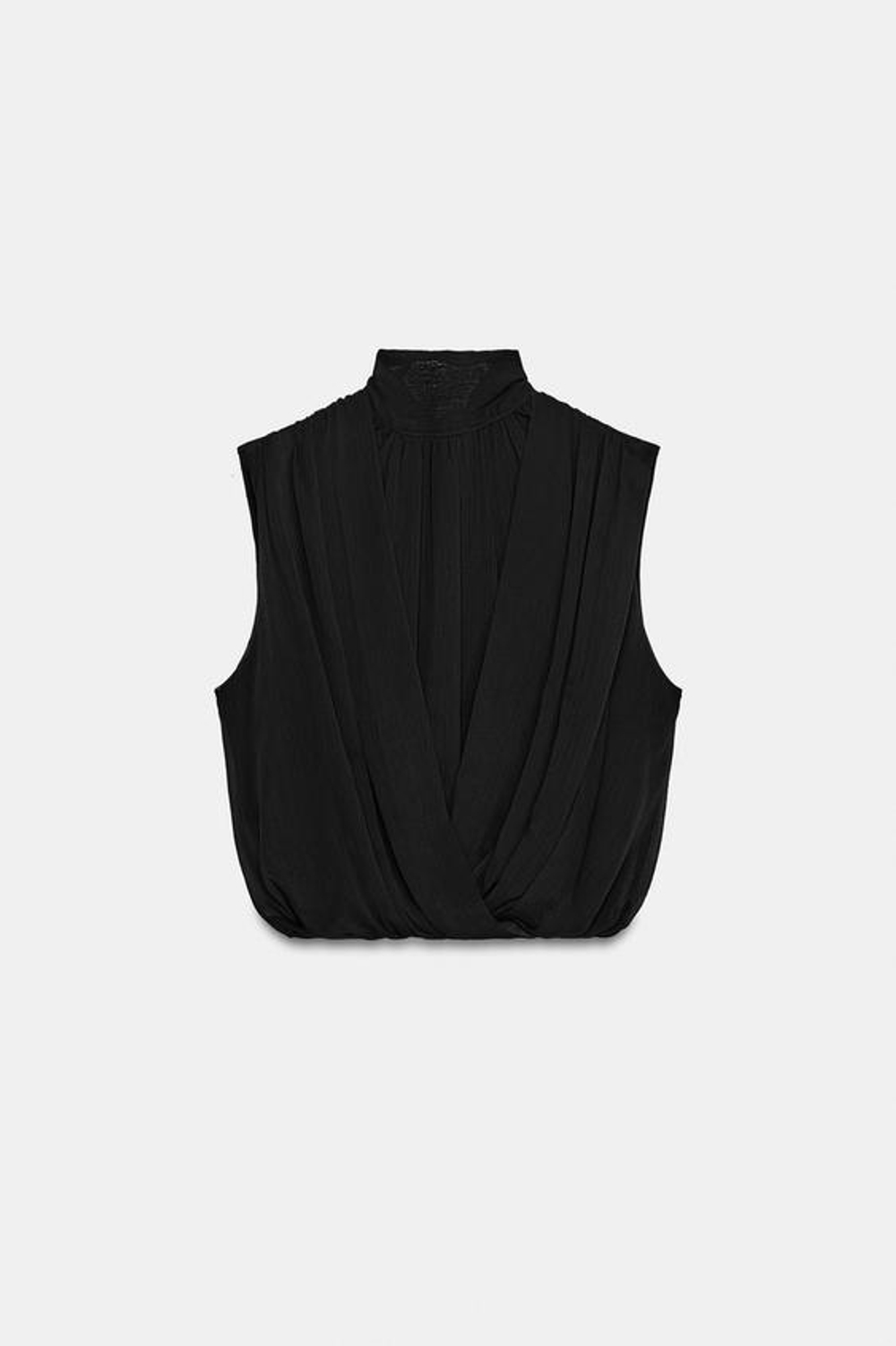 ZARA ДРАПИРОВАННЫЙ ТОП-БАЛЛОН, ЧЕРНЫЙ