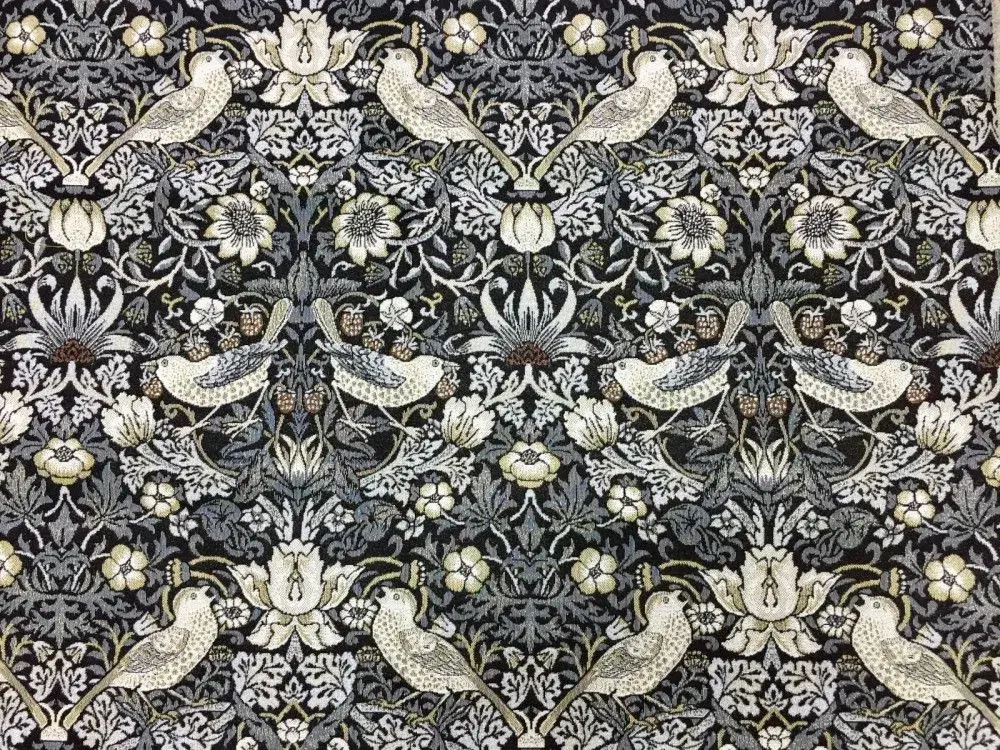 Гобеленовая ткань Земляничные воришки люрекс серый 175 см