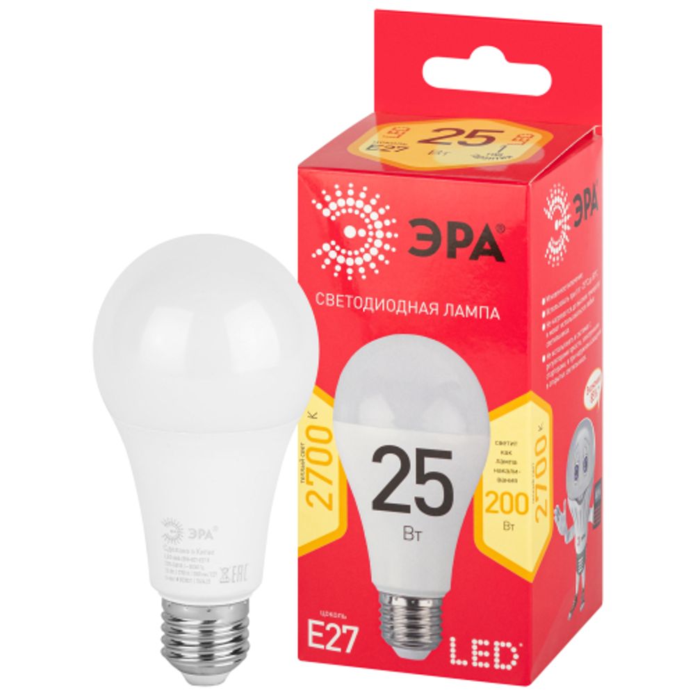 Лампа светодиодная ЭРА RED LINE LED A65-25W-827-E27 R 25Вт груша теплый белый свет Е27 | Лампы cветодиодные Груша (A)