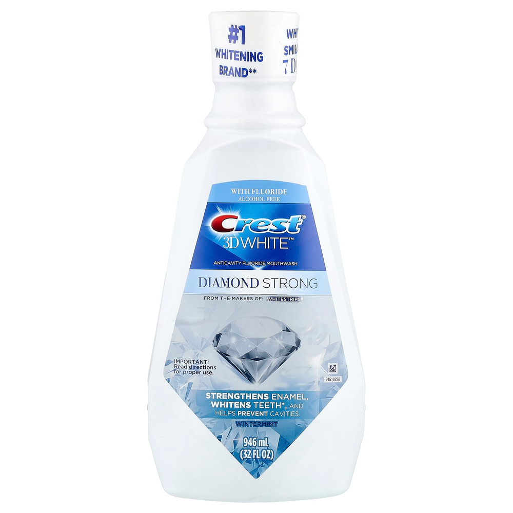 Crest, 3D White ™, Diamond Strong, жидкость для полоскания рта с фтором от кариеса, без спирта, зимняя мята, 946 мл (32 жидк. Унции)
