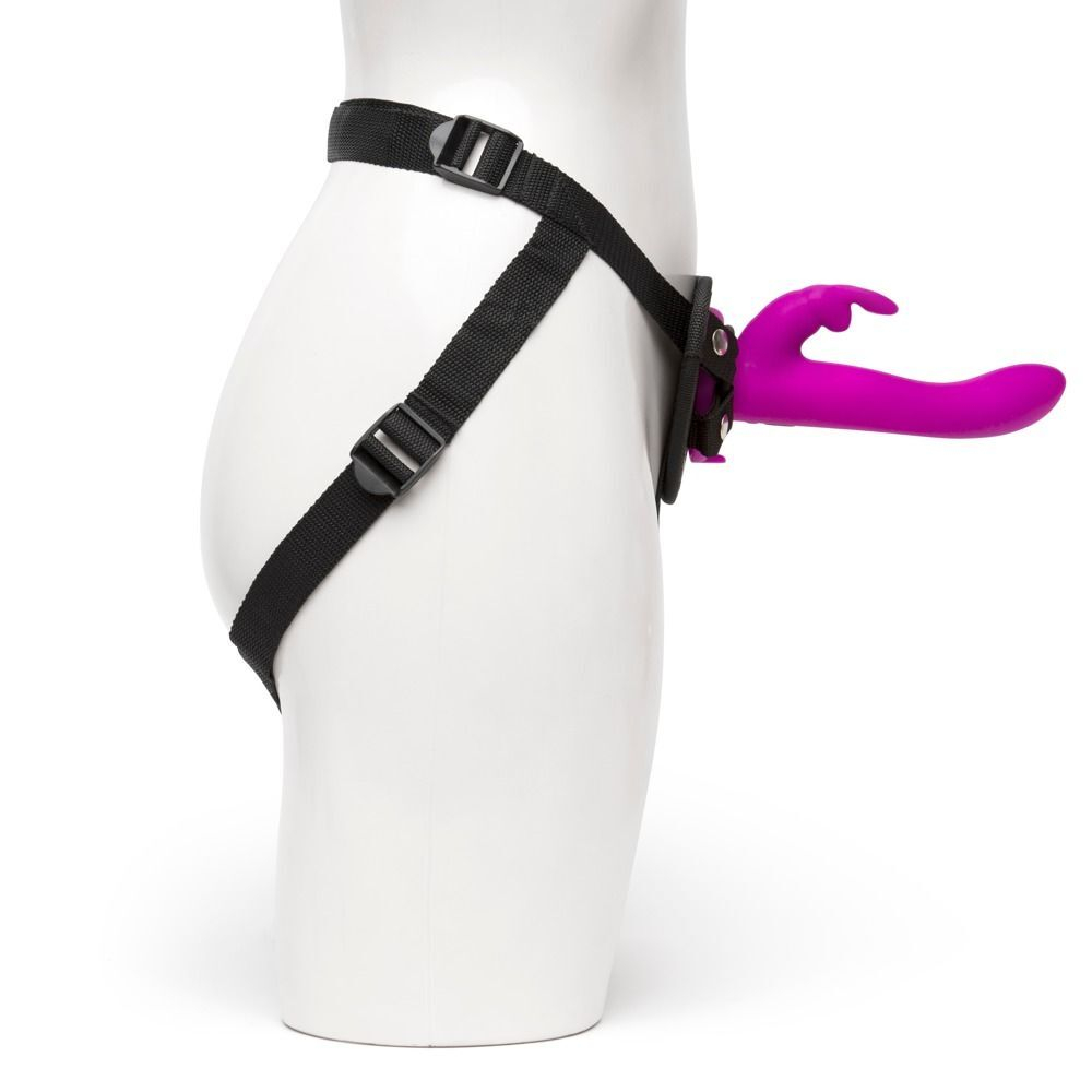 Лиловый страпон Rechargeable Vibrating Strap-On Harness Set - 17,6 см. (Цвет: лиловый)