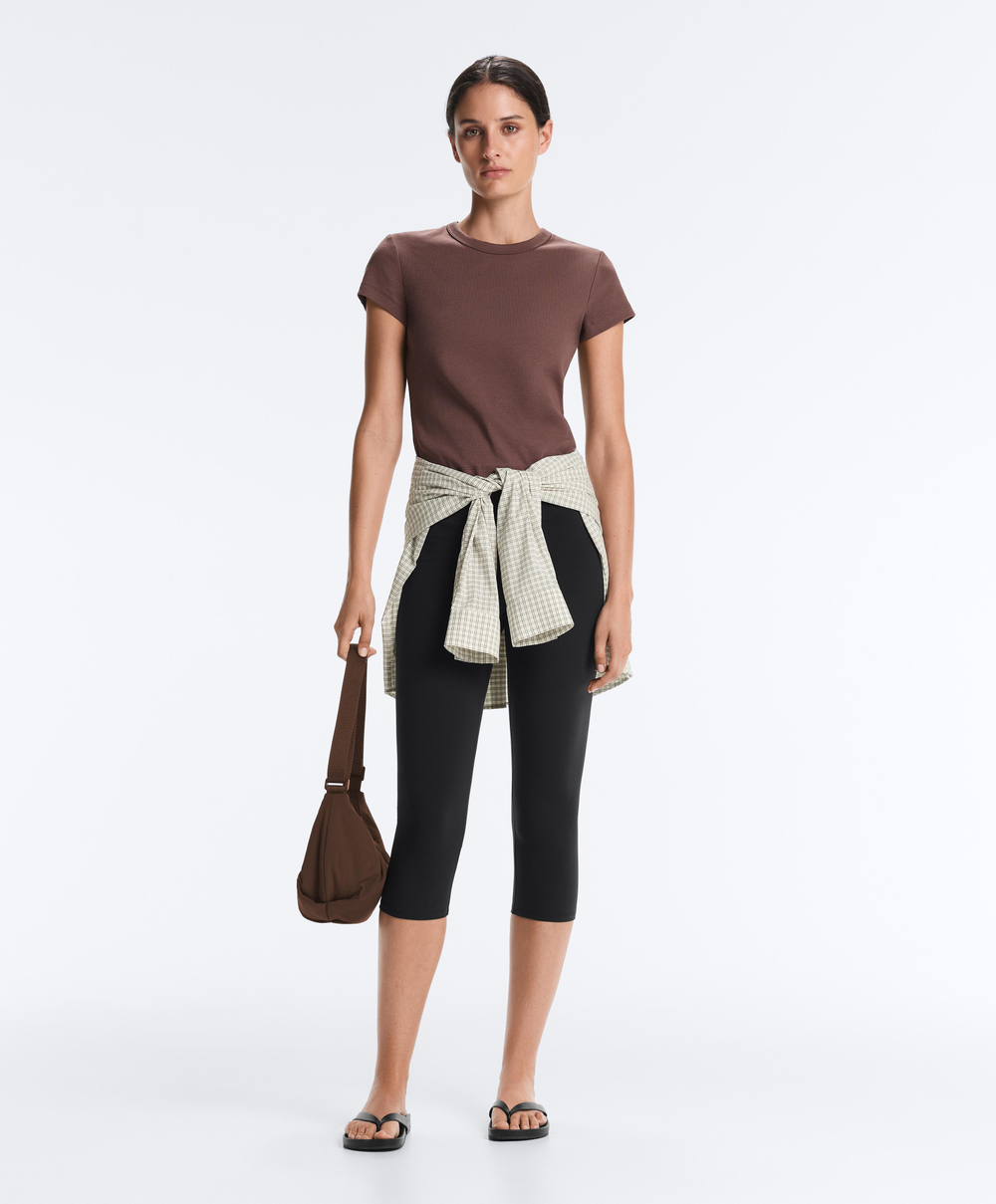 Oysho Футболка Rib Fit из смесового хлопка, коричневый