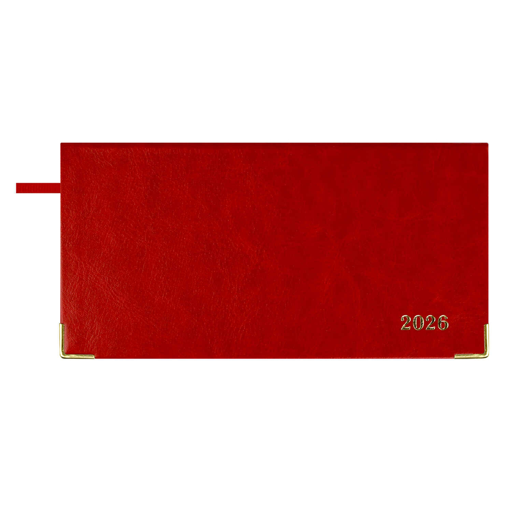 Escalada Еженедельник датированный 2026 ESCALADA, 170х88 мм, 64 л., арт. 70387/ 40 САРИФ КРАСНЫЙ (кожзам: интегральный переплёт, материал обложки: искусственная кожа "Сариф"; декор: металлические уголки, тиснение фольгой; способ крепления блока: ниткошвейный;