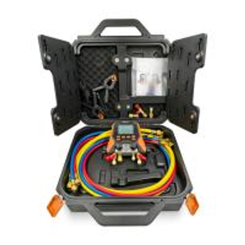 Цифровой манометрический 4х вентильный коллектор Elitech MS-870S-03 (2 датчика WTP-1, 3 шланга с вентилями 1.5м 1/4"SAE, 1 шланг 1,5м 3/8"SAE, 2 адаптера, сервисный вентиль, кейс)