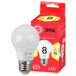 Лампа светодиодная ЭРА RED LINE ECO LED A55-8W-827-E27 E27 / Е27 8Вт груша теплый белый свет | Лампы cветодиодные Груша (A)