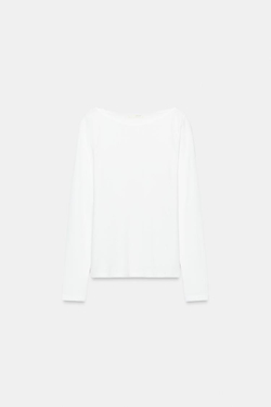 ZARA ФУТБОЛКА С ВЫРЕЗОМ «ЛОДОЧКА», БЕЛЫЙ
